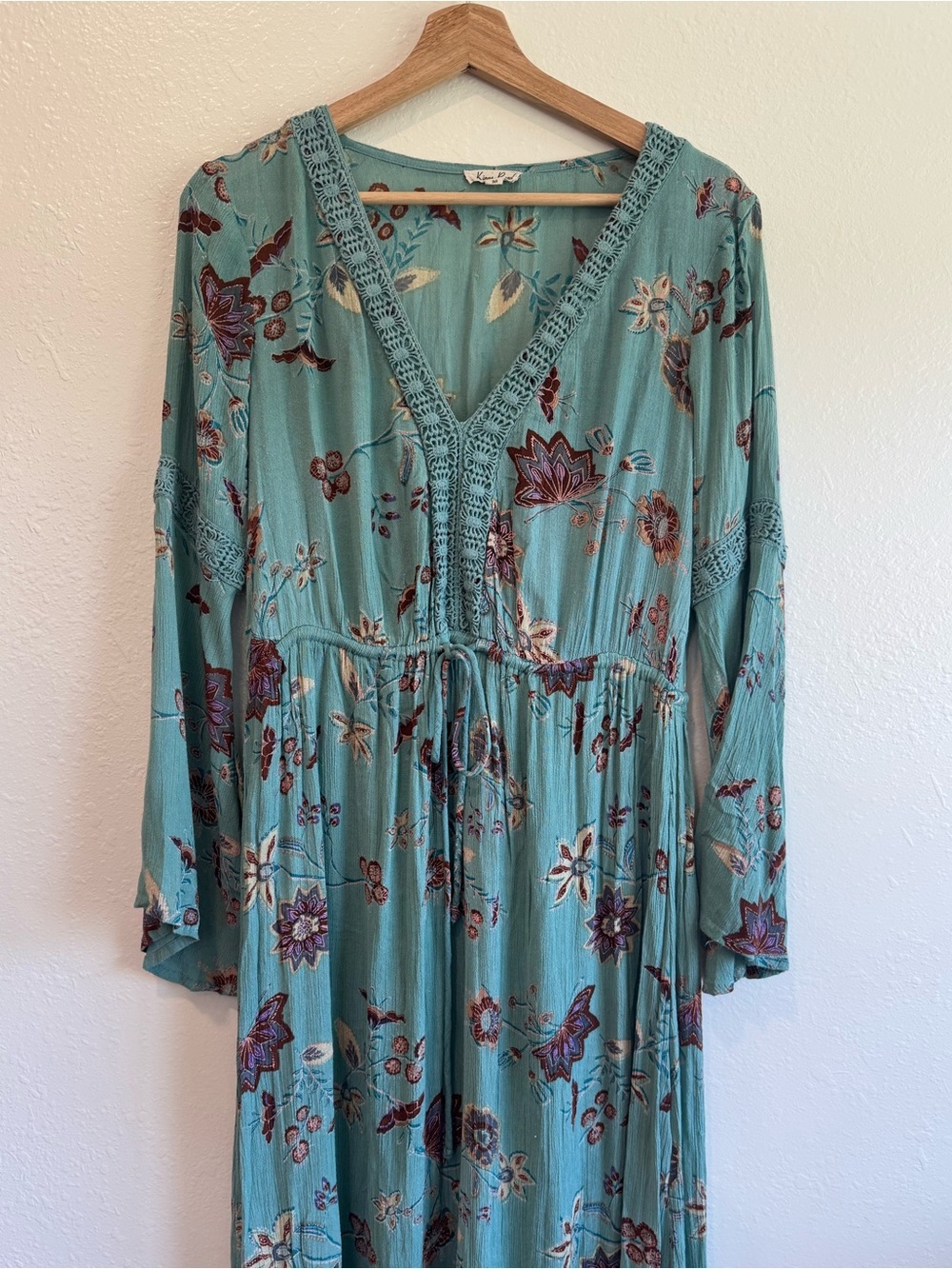 Kings Road Boho Teal Floral Maxi Dress - Size M